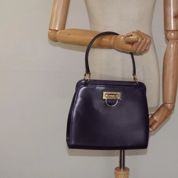 CELINE Hand Bag Leather Purple Gold Auth - Picture 1 of 16